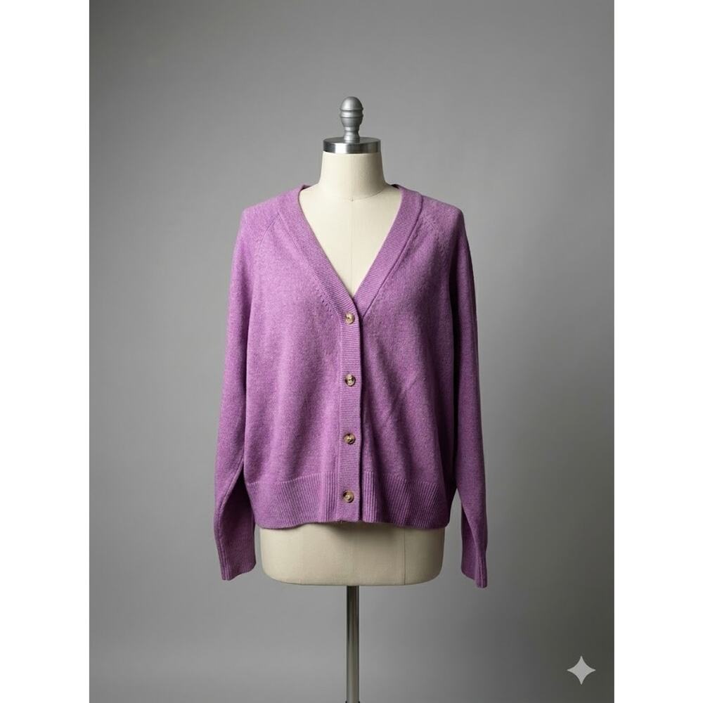 Faherty Cardigan Sweater Women's 2X Purple Lilac Jackson V-Neck Button Knit - Picture 2 of 4